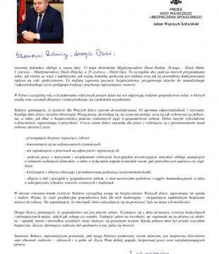 List Prezesa KRUS skierowanego do rolników i dzieci 